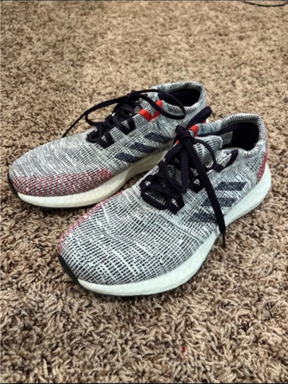 adidas Knit Athletic Sneakers with blue laces and Red Accents